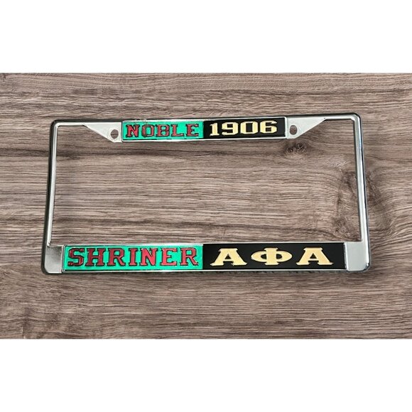 Noble 1906 Alpha Phi Alpha Shriner License Plate Frame Chrome Metal Greek Letter - Picture 1 of 7